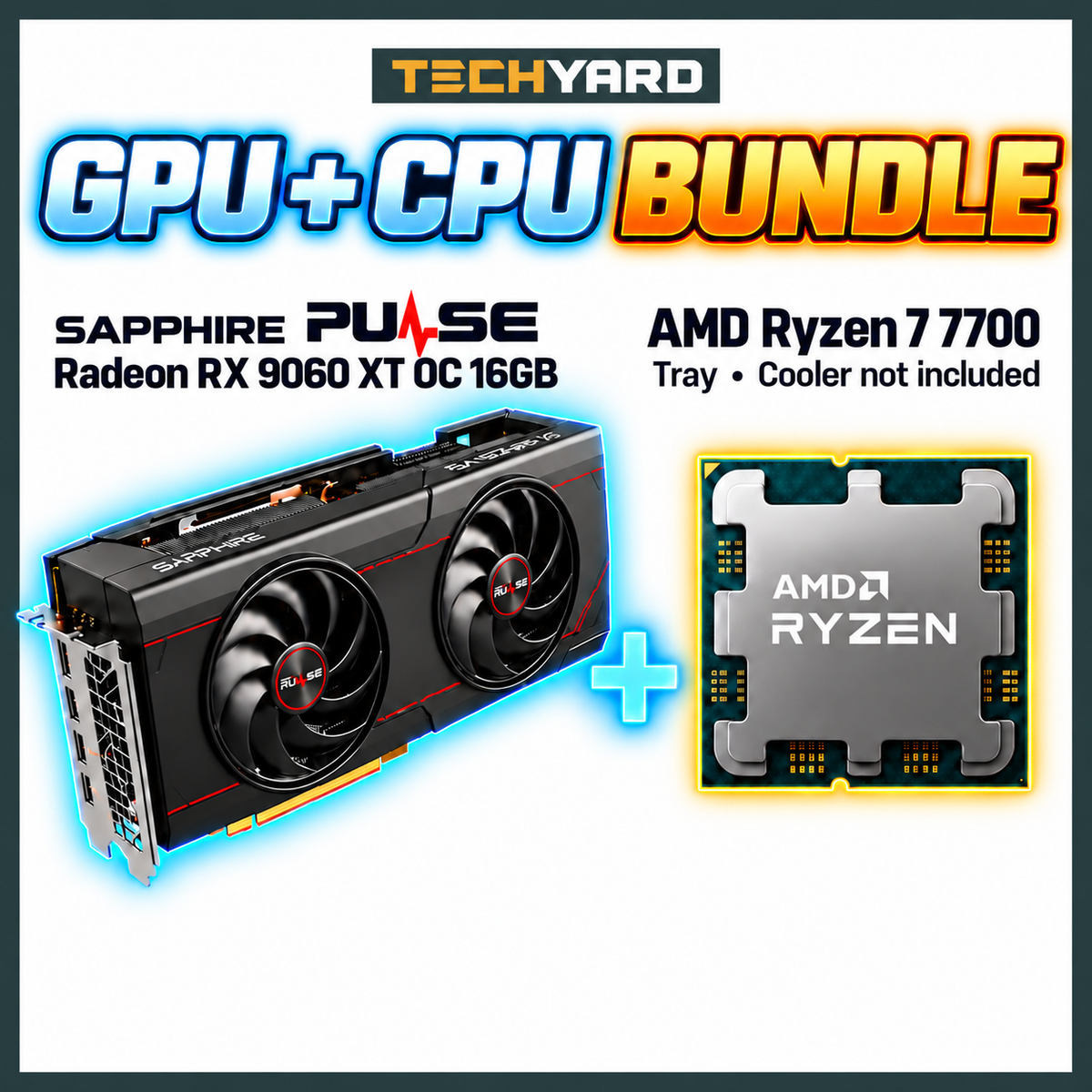 SAPPHIRE PULSE AMD Radeon RX 9060 XT OC 16GB + AMD Ryzen 7 7700 Tray Bundle